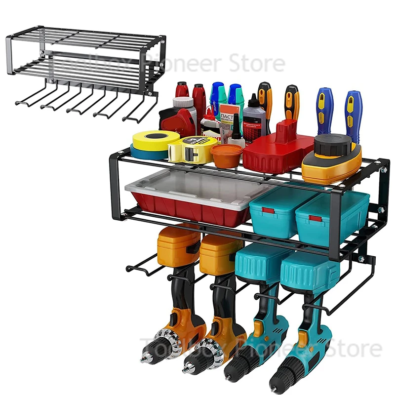 

Power Tool Organizer Rack 2 Layers Wall Mount Wrench Organizer Electric Drill Holder Heavy Duty Tool Shelf for Workshop Garage