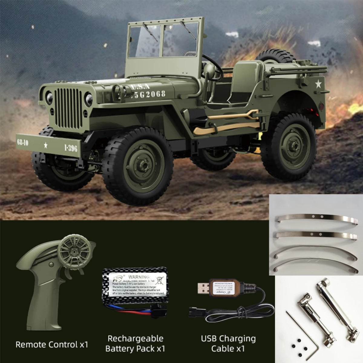 JJRC C8815 RC Car 1:10 2.4G 4WD Remote Control Car Crawler with Light Willys Jeep Military RC Truck Vehicle Model Car Toy Gift image 3