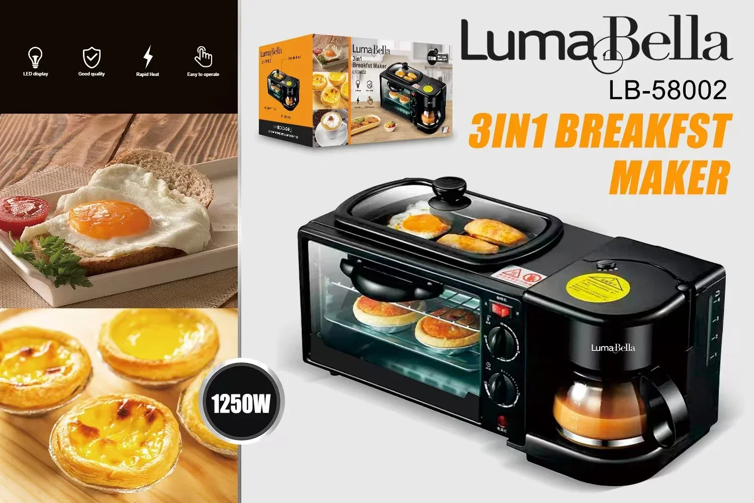 SOKANY 2024 LED Display Breakfast Machine 12L Multifunctional Breakfast Machine New 3 in 1 Black Electric Carton Frying Pan 4pcs