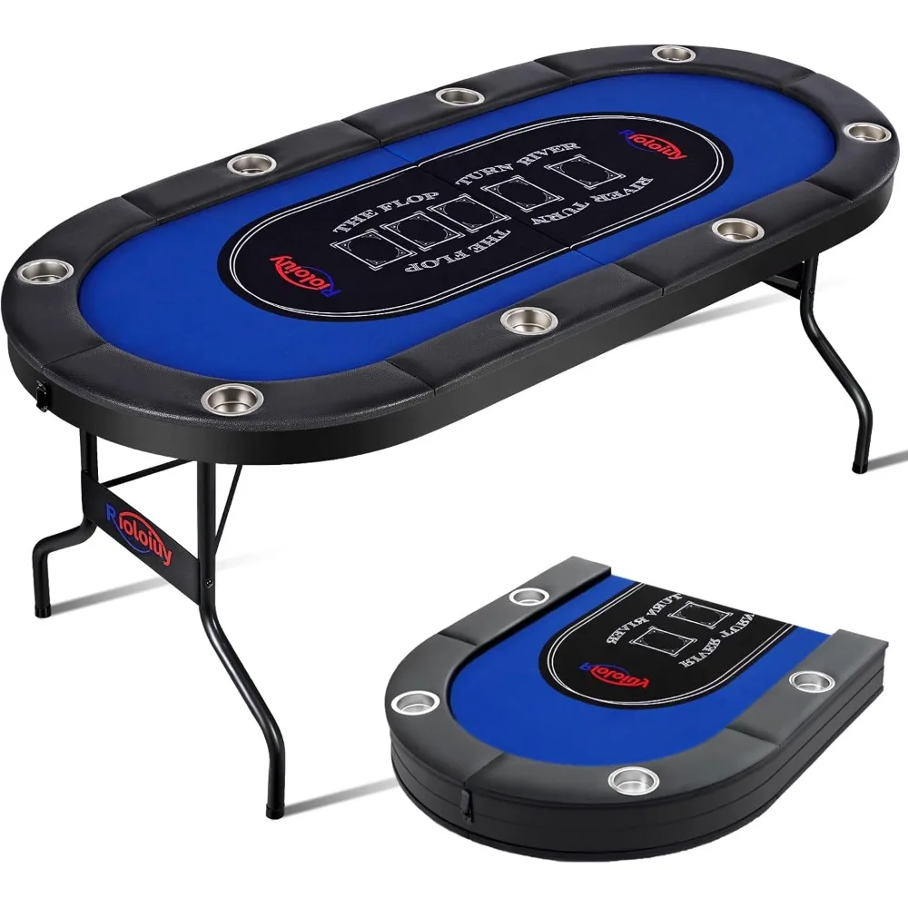 8 Player Poker Table Foldable,Holdem Poker Table,Portable Casino Table with Padded Rails and Cup Holders Poker Table top (71 in)