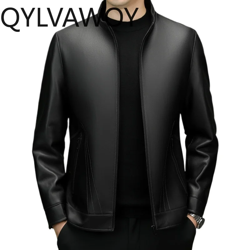 QYLVAWOY 100% Genuine Leather Jacket Men Fashion Real Sheepskin Leather Coat Man Clothes Stand-up Collar Autumn Casual Jackets