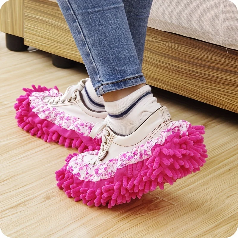 

2-Pack Lazy Mop Slippers – Reusable, Detachable, Washable – Chenille Dust Mop Shoes Cover for Floor Cleaning – No Electricity