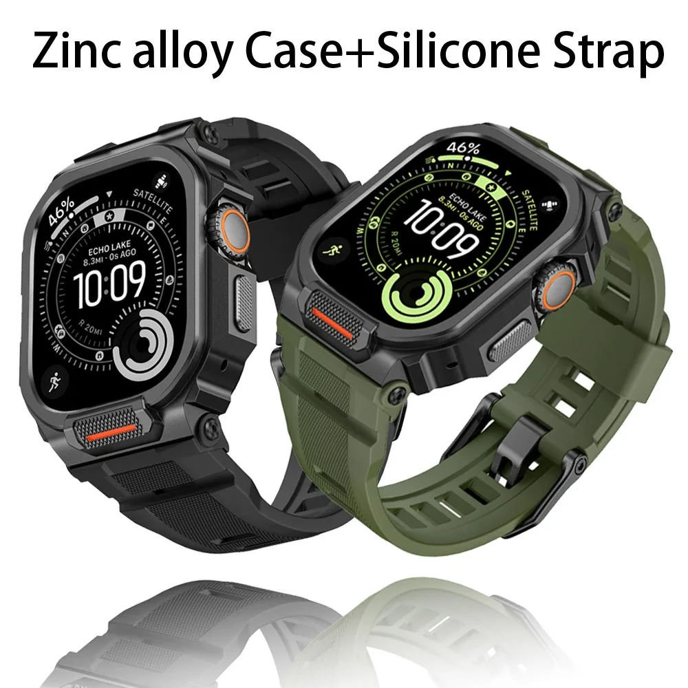Zinc Alloy Case+Silicone Strap for Apple Watch Ultra 3/2/1 49mm Half-package One Screen Protective Shell IWatch 3 2 1 49mm Belt