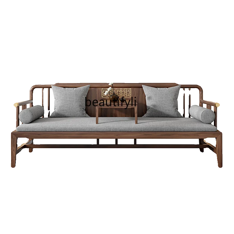 

New Chinese-style solid wood Arhat bed, black walnut push-pull bed, solid wood chaise longue multi-functional telescopic