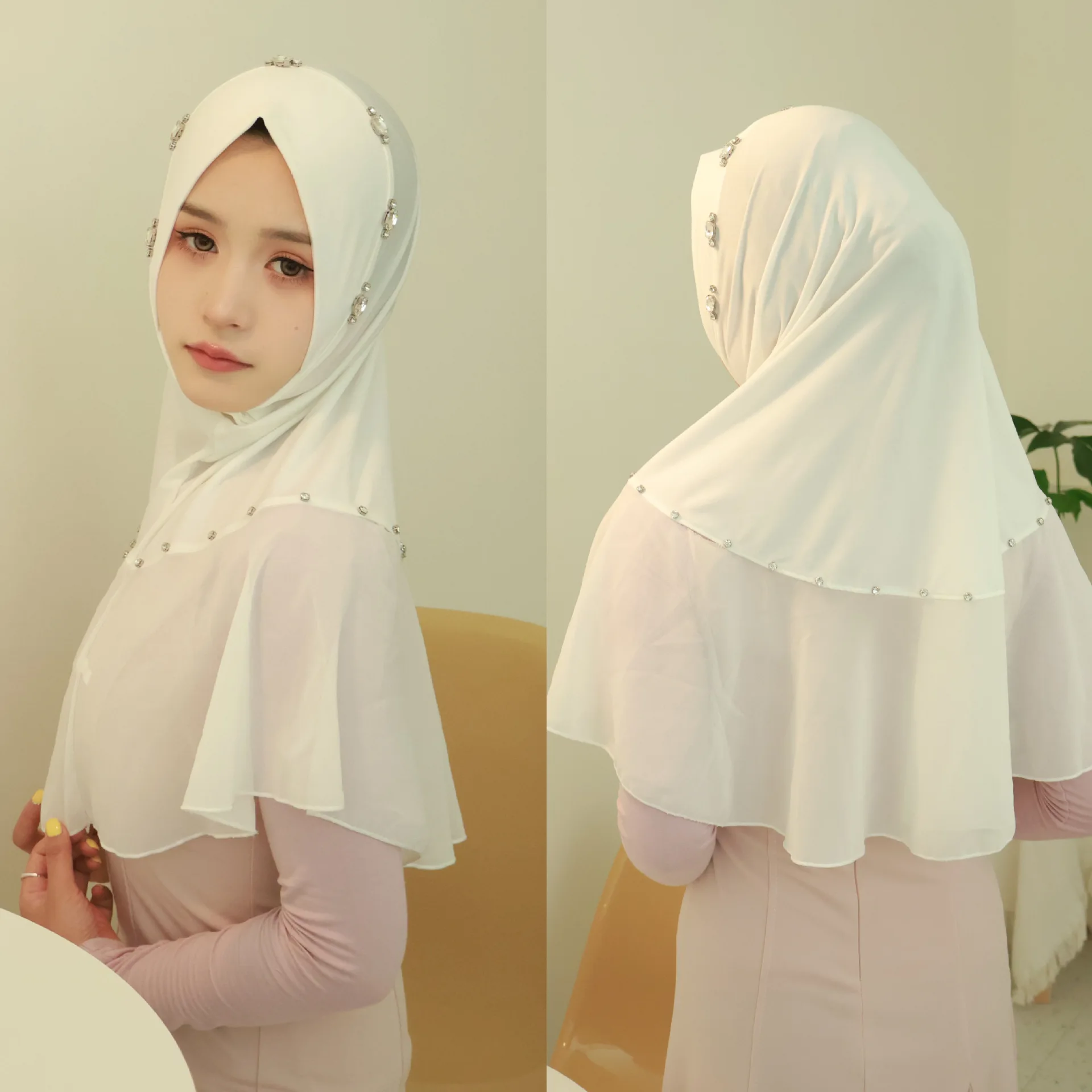 เพชรหรูหรา Hijab Turban One Piece Amira ผู้หญิงมุสลิมทันทีผ้าพันคออิสลาม Headscarf ดึง Ready Made Head Wrap Niqab Shawl