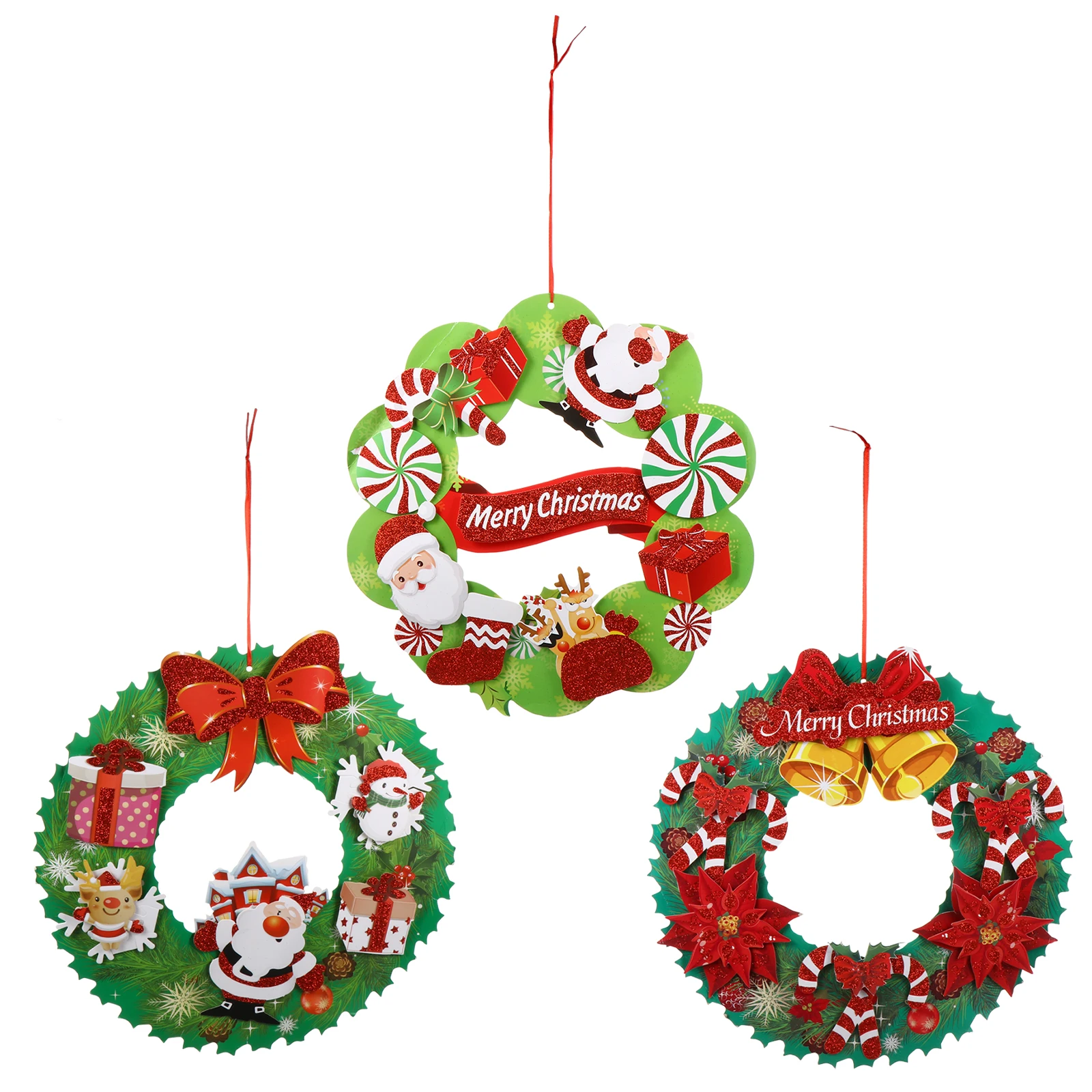 

3pcs Christmas Wreath Decorations Home Hanging Door naments Paper Material Small Volume Suitable Any Place Create