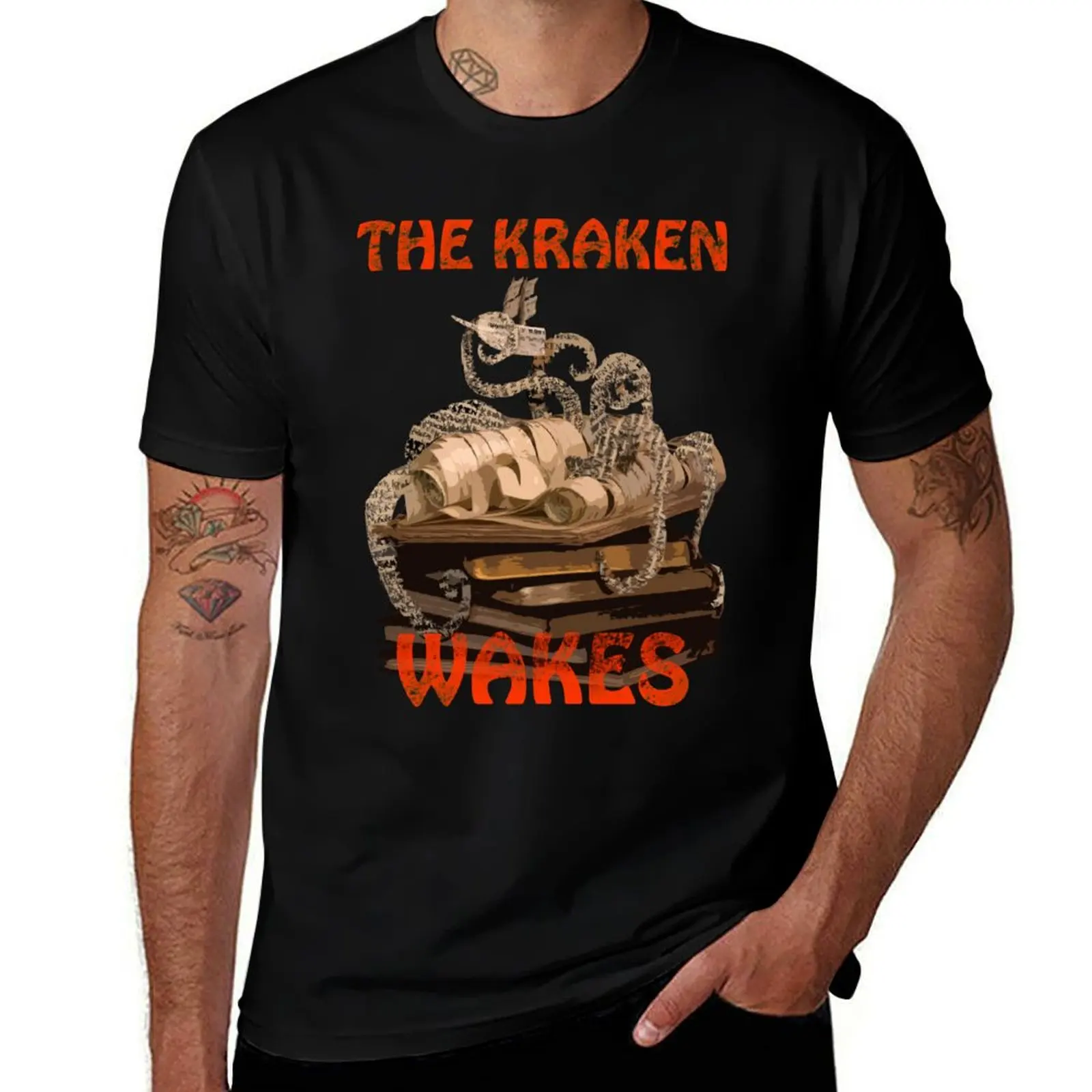The Kraken Wakes steampunk book art T-Shirt t shirts for man cotton funny T-Shirt