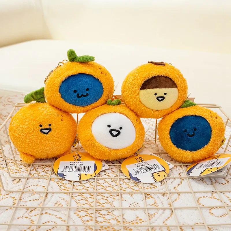 Kawaii laranja pingente de pelúcia brinquedo de pelúcia bonecas adorável bonito fruta chaveiro pingente saco telefone do carro chaveiros recheados