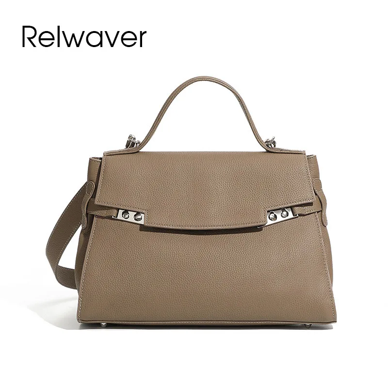 

Relwaver женская сумка через плечо из натуральной кожи, сумка-мессенджер 2021, осень-зима, большая вместительная сумка почтальона, серая ручная сумка