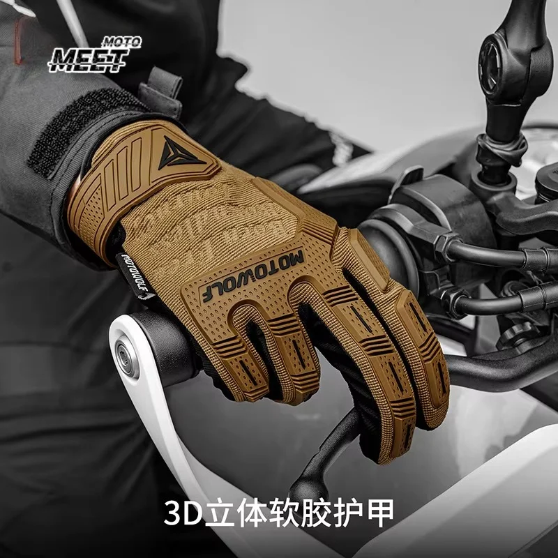 MOTOWOLF Summer Retro Perforated Leather Motorcycle Gloves Men Women Full Finger Motorcycle Racing Protective Leather Gloves