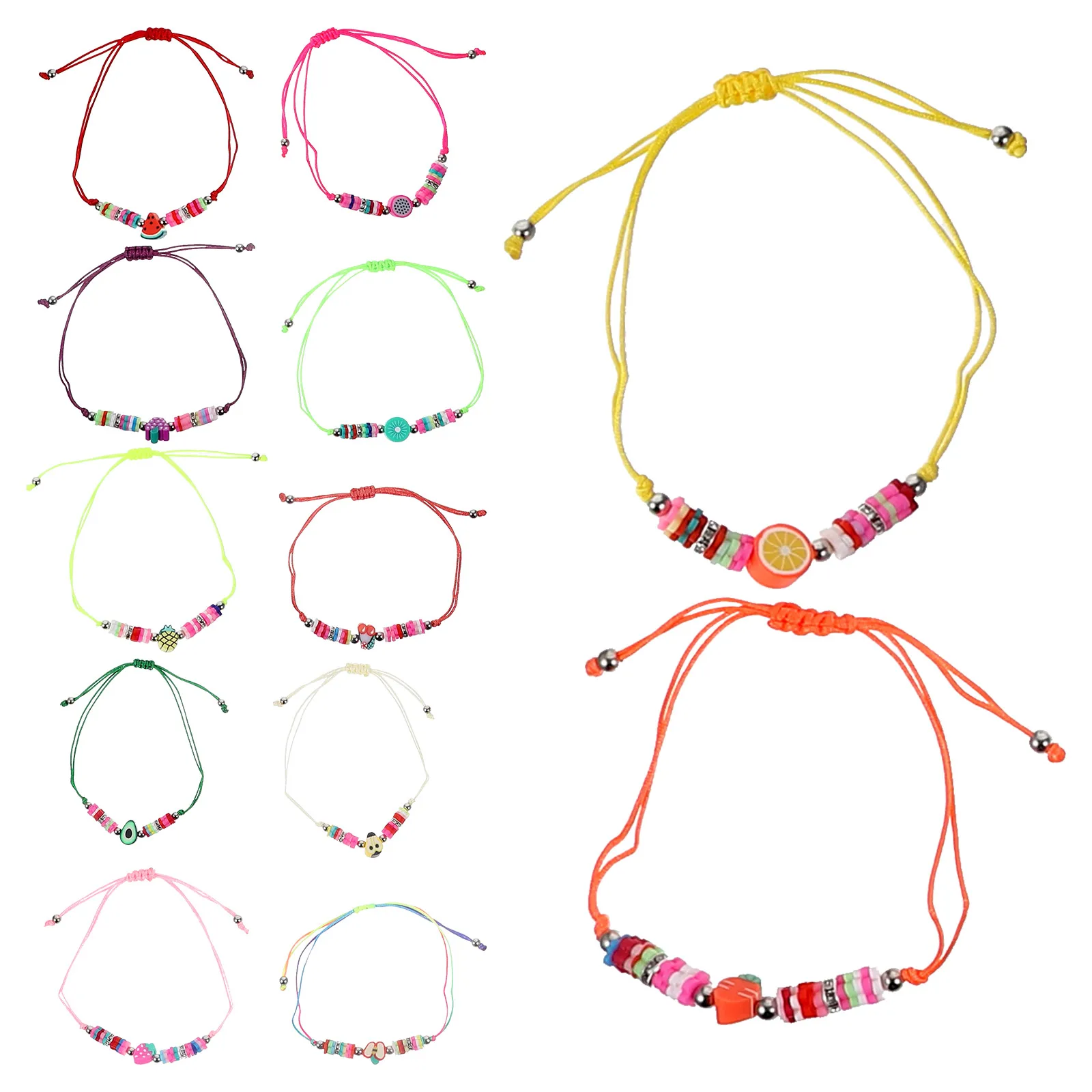 

12pcs Fruit Bracelets Polymer Clay Bead Kids Girls Lightweight Comfort Beach Summer Toy Set Aesthetic Charm Jewelry