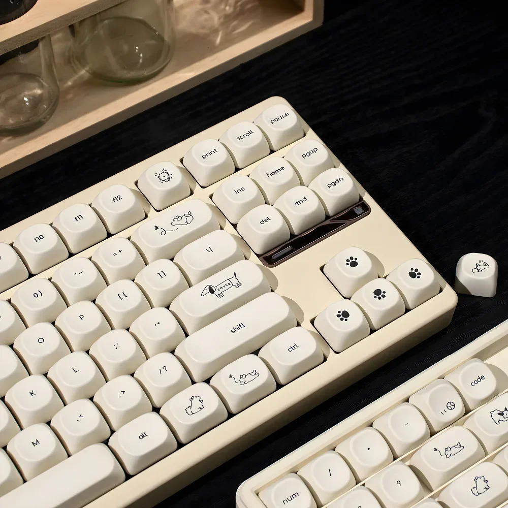 130 Keys Cherry MOA Keycaps PBT Small Font Cute Dog Simple Heat Sublimation for 60/84/98/108 Mechanical Keyboards