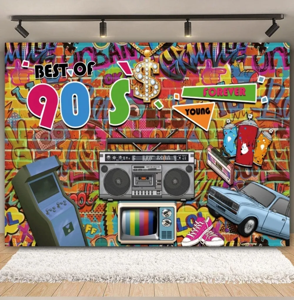 Graffiti Hip-hop Disco Music Neon Banner Background, Adult and Children's Birthday Party Decoration Photography Studio Backdrop