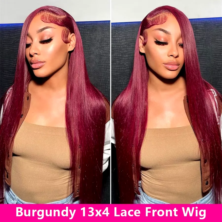 99J Burgundy 13x6 Hd Lace Frontal Human Hair Wig 30 Inch Red Wig Colored Straight 13x4 Hd Lace Frontal Wig Brazilian Wig On Sale