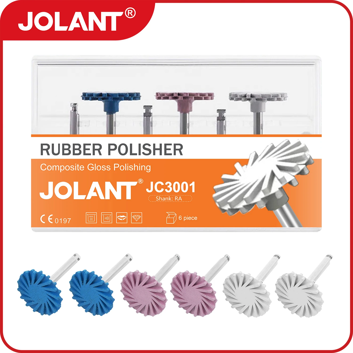 

6pcs/Set JOLANT Dental Rubber Polisher Composite Resin Polishing Diamond System RA Disc Kit 14mm Wheel Spiral Flex Burs Tools