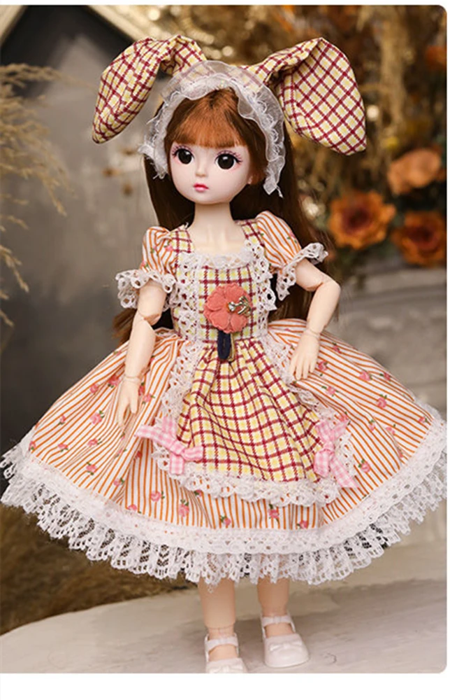 New BJD Doll 30CM  Movable Joint 3D Colored Eyes Beautiful Fashion Long Straight Curly Hair Doll Head Body Toys for Girl