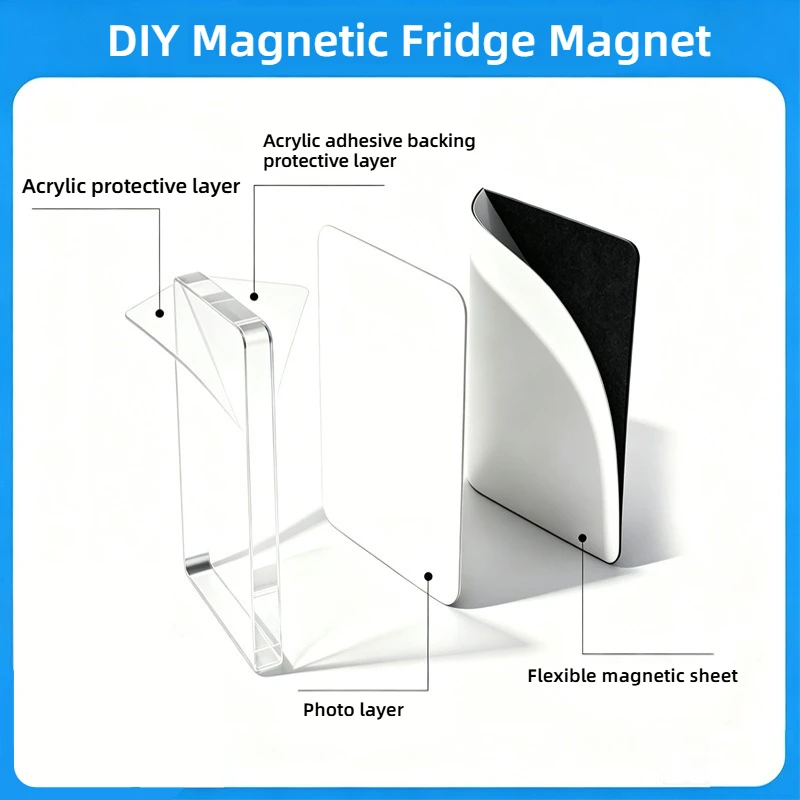 50 PCS DIY Clear Acrylic Fridge Magnet with Adhesive Backing Square/Round Refrigerator Magnets Magnetic Photo Frames Decor