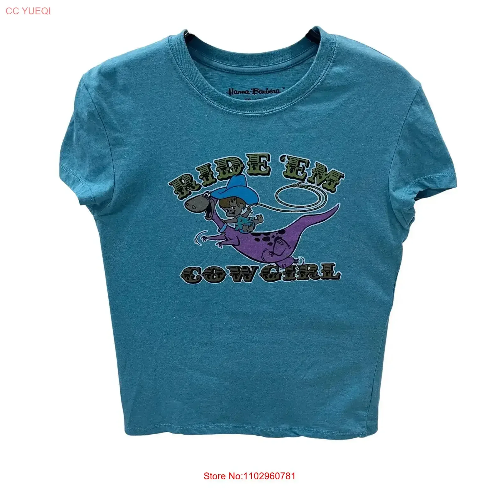 Camiseta Hanna Barbera Junior XXL Flinstones Dino Pebbles Ride 'Em Cowgirl, vintage, lavada, transpirable, versátil, unisex, suave