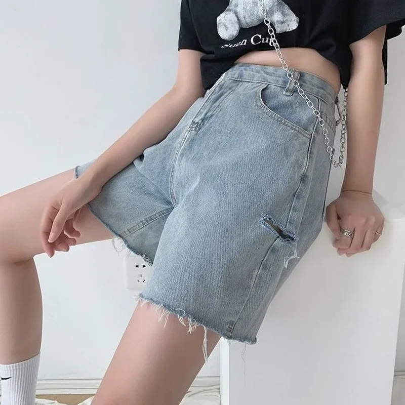 Denim Shorts Women S-3XL Hole Design Vintage College Japanese Style All-match Summer High Waist Leisure Popular Unisex Couple