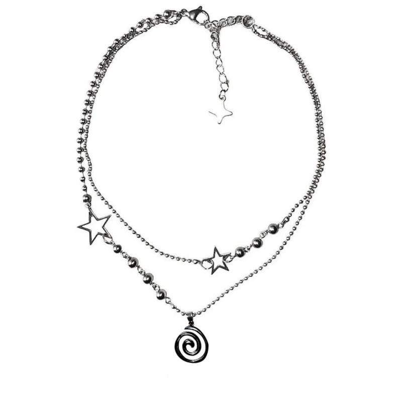 Stainless steel spiral pendant necklace / layered choker / star charm necklace / grunge cyber y2k fairycore subversive archive