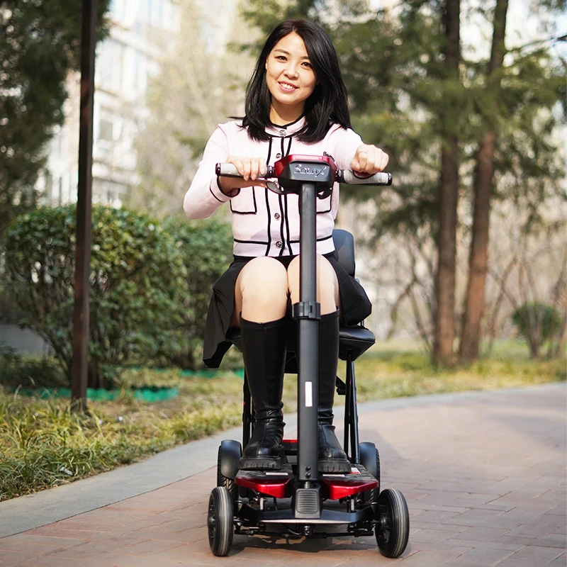 Portable foldable four-wheel electric vehicle for the elderly, household small battery powered vehicle, remote controlled foldab