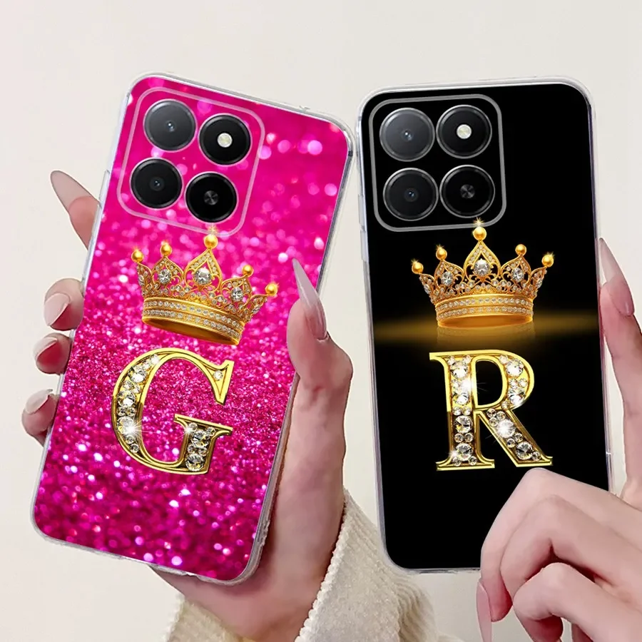 For Honor X6b 2024 Phone Case Alphabet Crown Initial Letter Soft Silicone TPU Cover For HonorX6b X 6b JDY-LX1 Coque Fundas