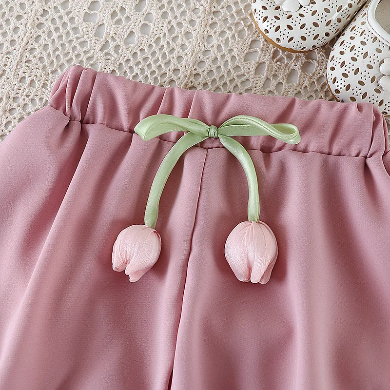 ルース花のつぼみショーツ夏 2025 新しいつぼみブルマ女の子パンツカジュアル無地ビーチ子供服 1-4 歳の女の赤ちゃん