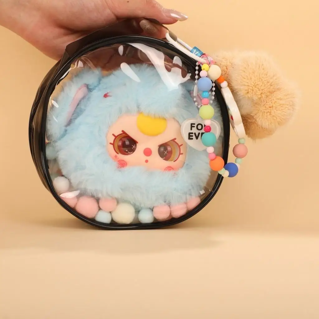 15.5cm Doll Round PVC Mystery Box Keychain Transparent Classic Zipper Bag for Babythree for Kimmon doll (no doll)