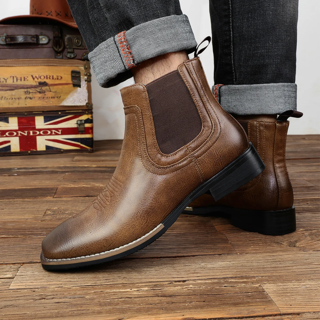 

Autumn Business Casual Leather Shoes Comfortable Men's Ankle Boots Fashionable Chelsea Boots Leisure Walk Male High Top Shoes