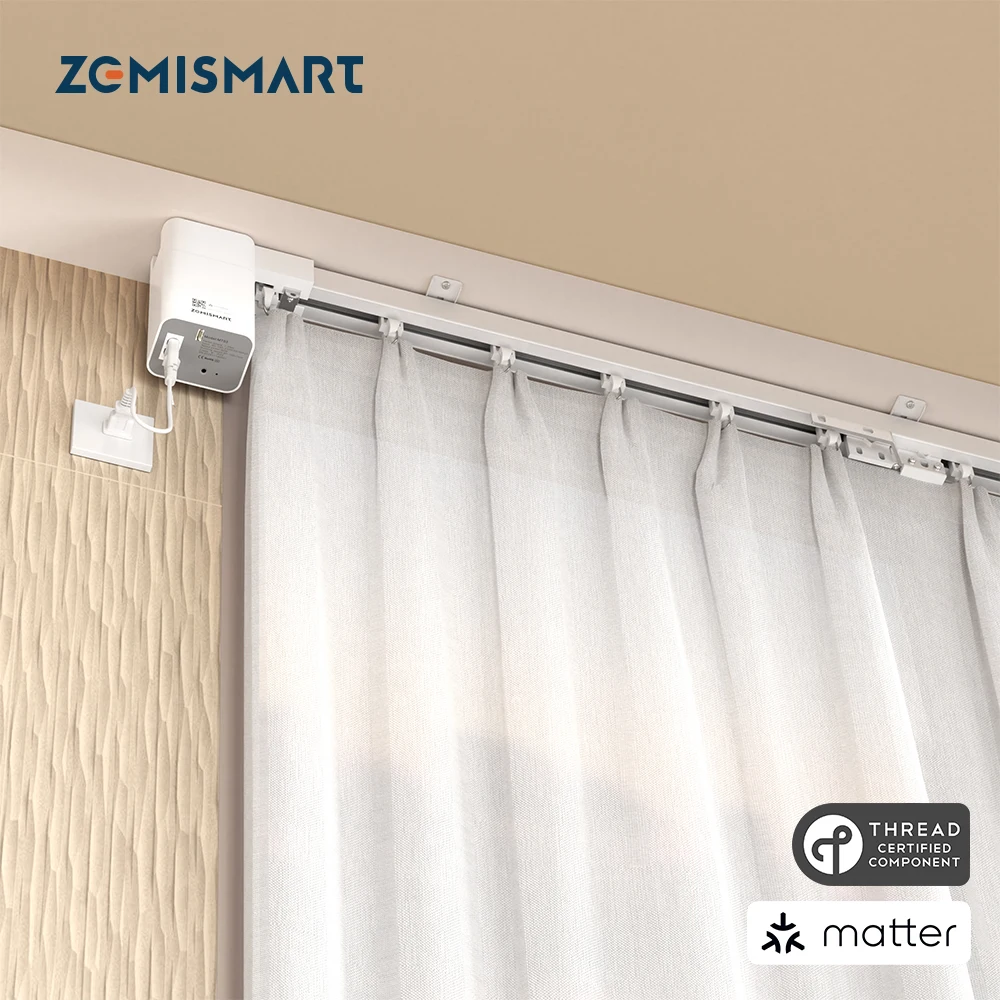 

Zemismart Matter Thread Электрический мотор для штор с поддержкой трека для сращивания Homekit SmartThings Home Assistant Alexa Google Home