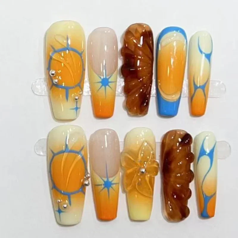 

10Pcs Handmade Press On Nails Full Cover Colorful Flower Butterfly French Ballet Summer False Nails Wearable Manicure Nail Tips