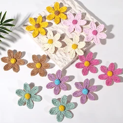 AENSOA Handmade Colorful Raffia Flower Stud Earrings for Women Bohemia Rattan Knit Floral Earrings Summer Beach Jewelry
