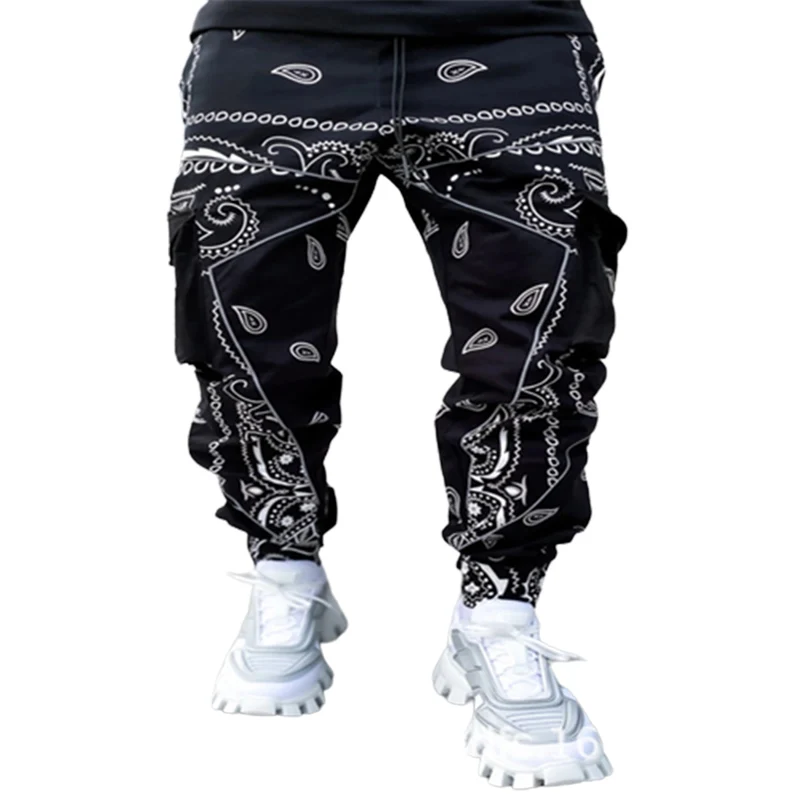 

Men's Cashew Flower Print Casual Long Pants Male Cool Street Dance Skateboarding Trousers Hip Hop Clothing Multi-Pocket Overalls