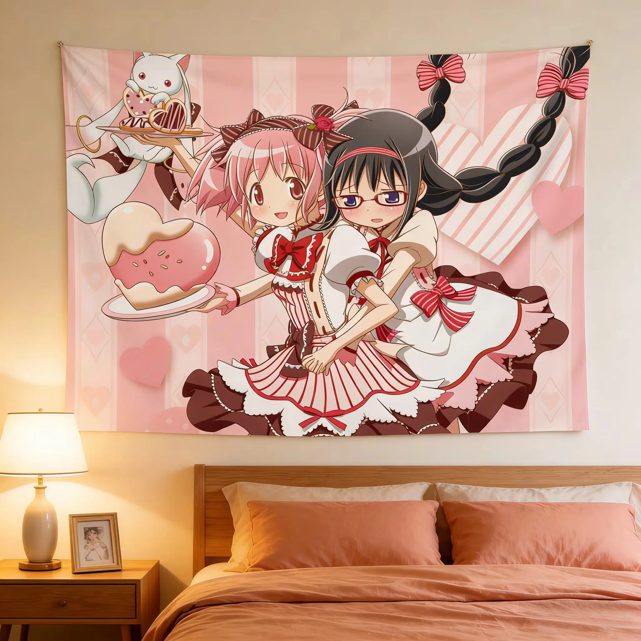 M-Madoka M-Magica Flag Madoka Homura Pink Stripe Anime Banner Kawaii Aesthetic Dorm Streaming Bedroom Decor Anime Fan Gift