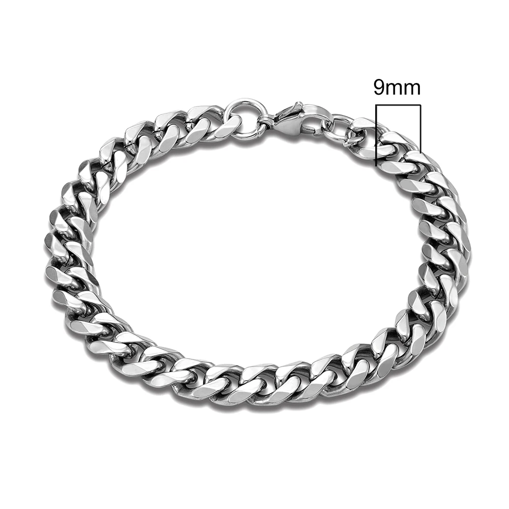 MKENDN 3-11mm Locomotive Men Punk Rock Stainless Steel Curb Cuban Link Chain Silver Color Bracelet For Women Biker Jewelry