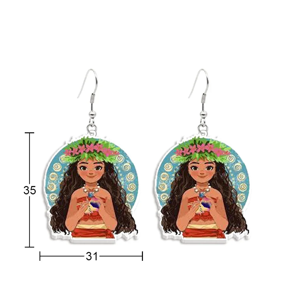 Princess Moana Cartoon Disney Figure Character Women Stud Earrings Girl Acrylic Earring Jewelry for Women Gift