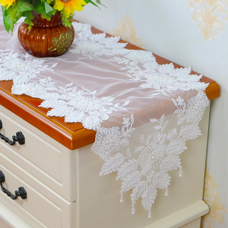 

HOT flower bead mesh Embroidery bed Table flag Runner cloth cover tablecloth Christmas Wedding Table decoration and accessories