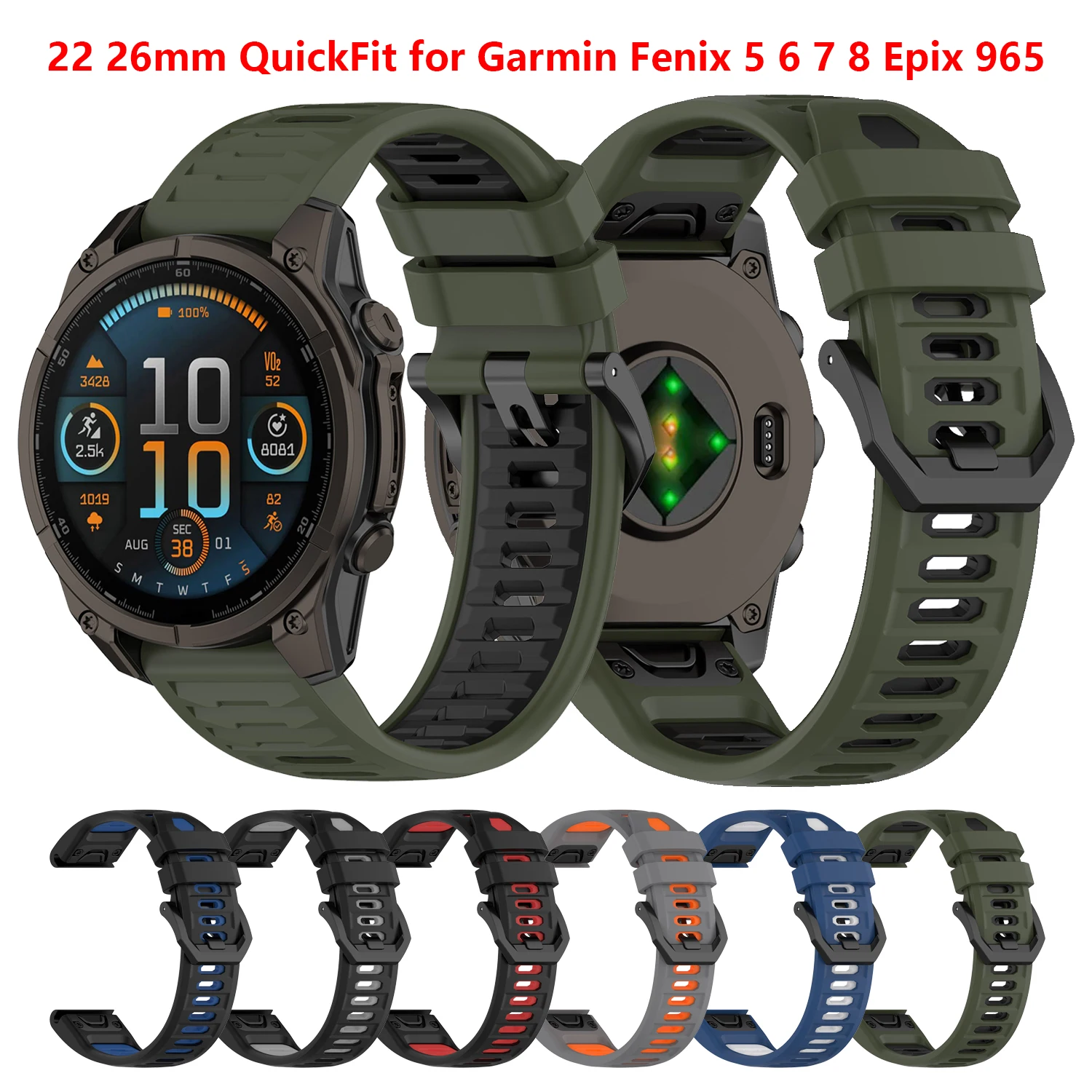 QuickFit 26mm 22mm Weiches Silikonarmband für Garmin Fenix E 8 7X 7 6 6X 5/Epix Pro Gen 2 51mm 47mm/Tactix/T-Rex Ultra 2 Uhrenarmband