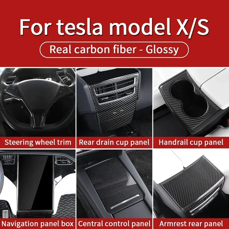 Glossy carbon fiber for tesla model s accessories tesla model x carbon tesla 2018 car carbon fiberinterior