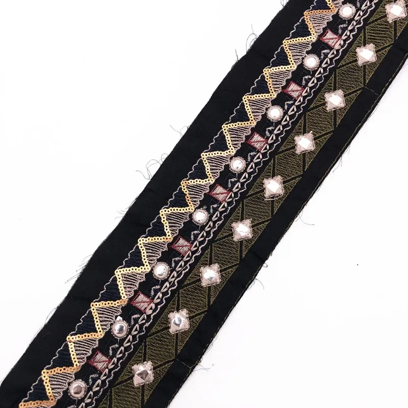 Embroidered Sequin Lace Trims, Fabric Ribbon, Clothing Decorative, Garments, Headdress Sewing, Handmade Supplies, 1 Yards