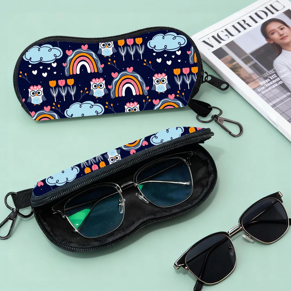 Tropical Floral Sunglasses Case Pouch Cute Eyeglass Bag with Carabiner Hook, Portable Glasses Protector for Women Men Kids