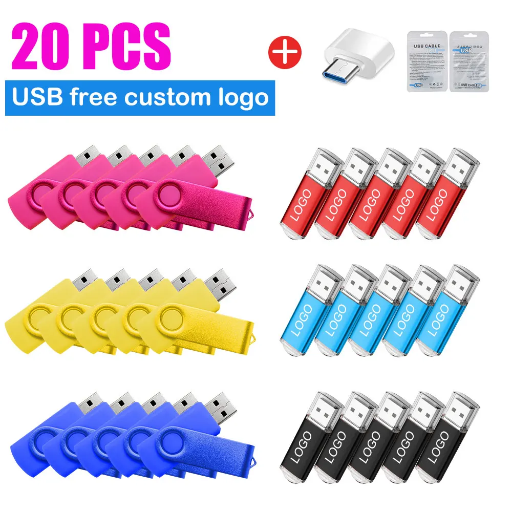 

20pcs/lot Custom Logo USB 2.0 Flash Drive Pen Drive 4GB 8GB 16GB 32GB Pendrive 64GB Cle Usb Memory Stick Real Capacity U Disk