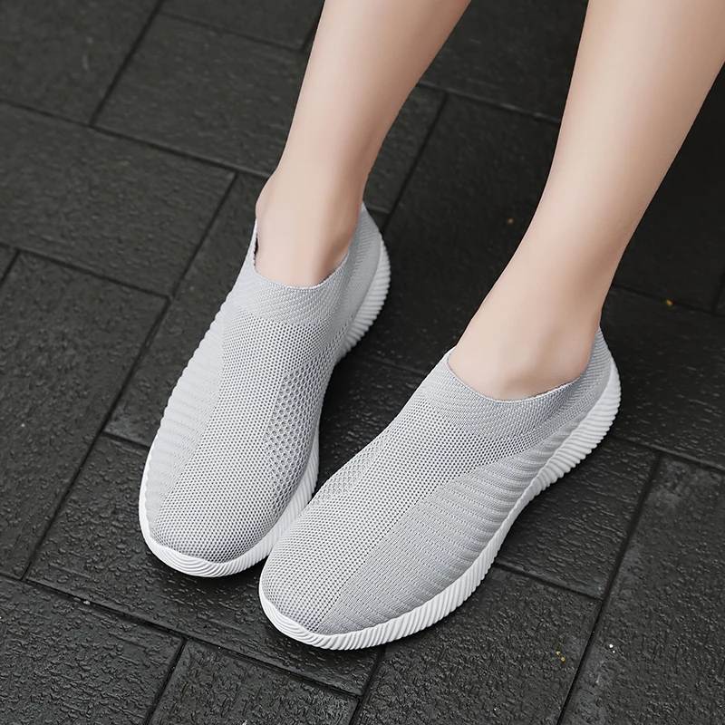 Women's Solid Color Sneakers Breathable Mesh Woven Outdoor Lightweight Low Top Walking Running Sports Socks Shoes image 2