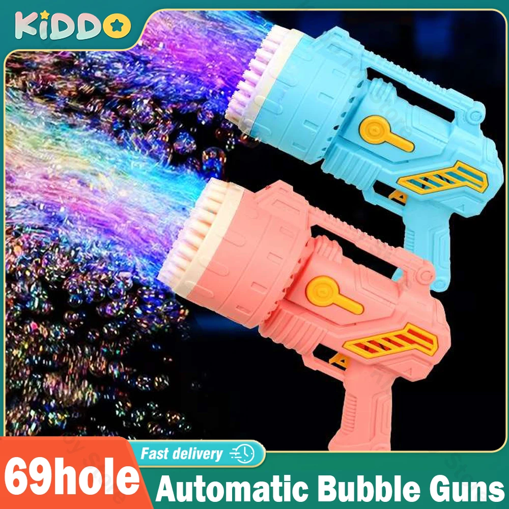 69 Holes Bubbles Gun Rocket Soap Bubbles Machine Gun Launcher Automatic Blower Soap Toys For Kids Pomperos Toys Christmas Gifts