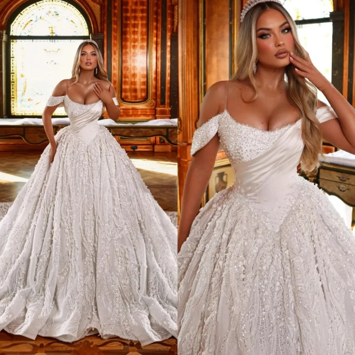 

Vintage Wedding Dresses Beaded Appliques Bridal Ball Gowns Off Shoulder Princess Customized Bride Vestidos De Novia