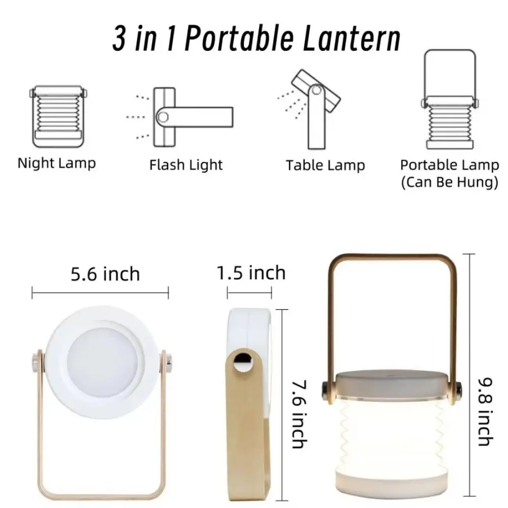 Creative Foldable Night Lights Wood Handle Telescopic Folding Folding LED Table Lamp Touch Control Rechargeable Reading Lamp