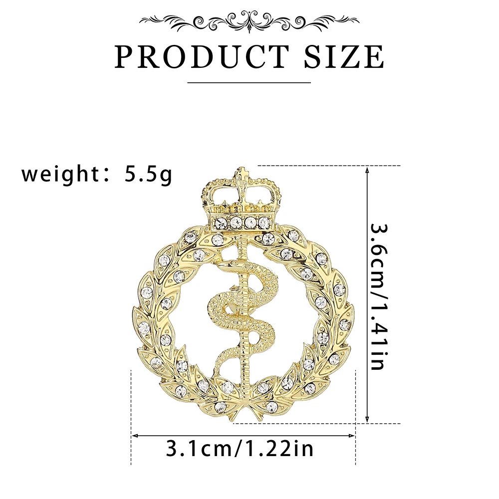 Catuni Crown Double Snake Staff Pin Floral Decorative Crystal Badge Gift for Doctors Nurses And Graduation Ceremony Presents