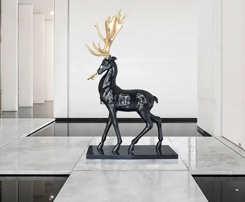 Floor-to-ceiling large-scale lucky deer ornament animal sculpture soft decoration artwork