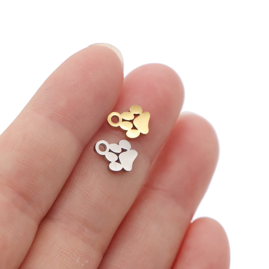 10pcs/Lot 7*8.6mm Cute Dog Paw Charms Mirror Polished Stainless Steel DIY Jewelry Necklace Bracelet  Animal Accessories