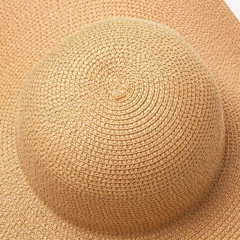 Sommer Einfarbig Mode Rhinestone14cm Übergroßen Sonnenhut Damen Strand Sonnencreme Stroh Hut Reise Faltbare Uv Panama Großhandel – Detail 35